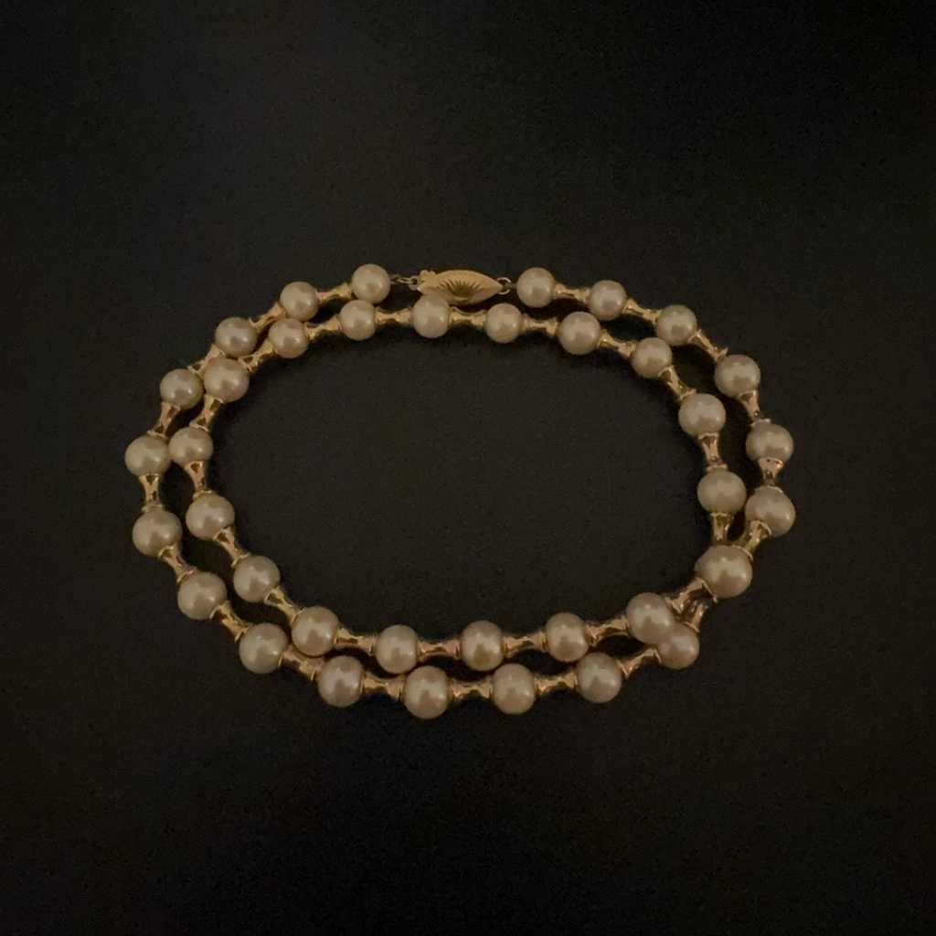 14k Gold bead and pearl necklace