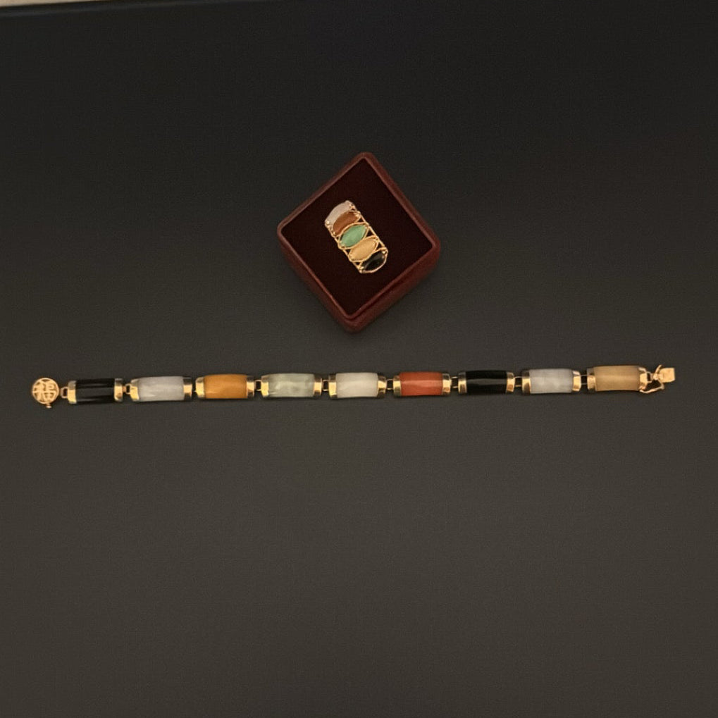 14k Gold Bracelet and Ring Set featuring Black Onyx, Jade, Tiger Eye, Ect.