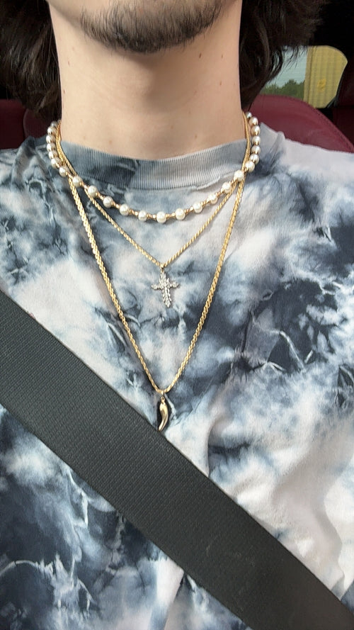 14k Gold bead and pearl necklace