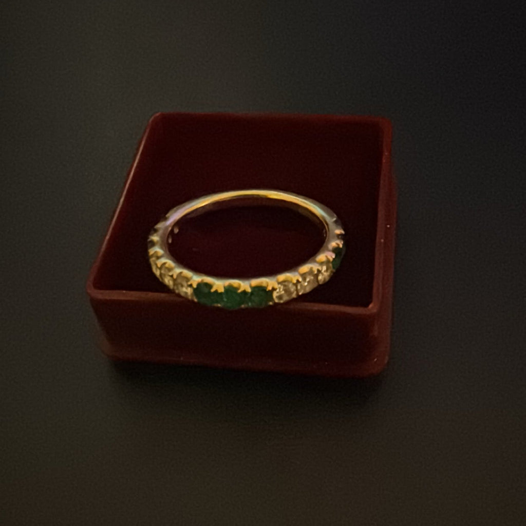 14k Gold Natural Emerald and Diamond 3/4 Eternity Band