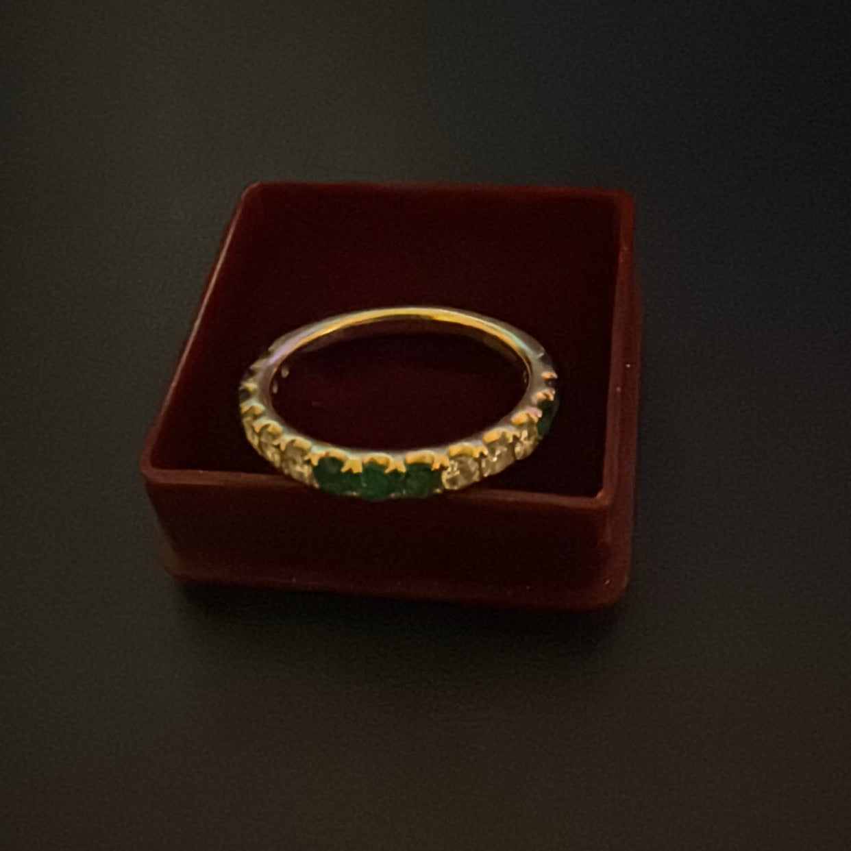 14k Gold Natural Emerald and Diamond 3/4 Eternity Band