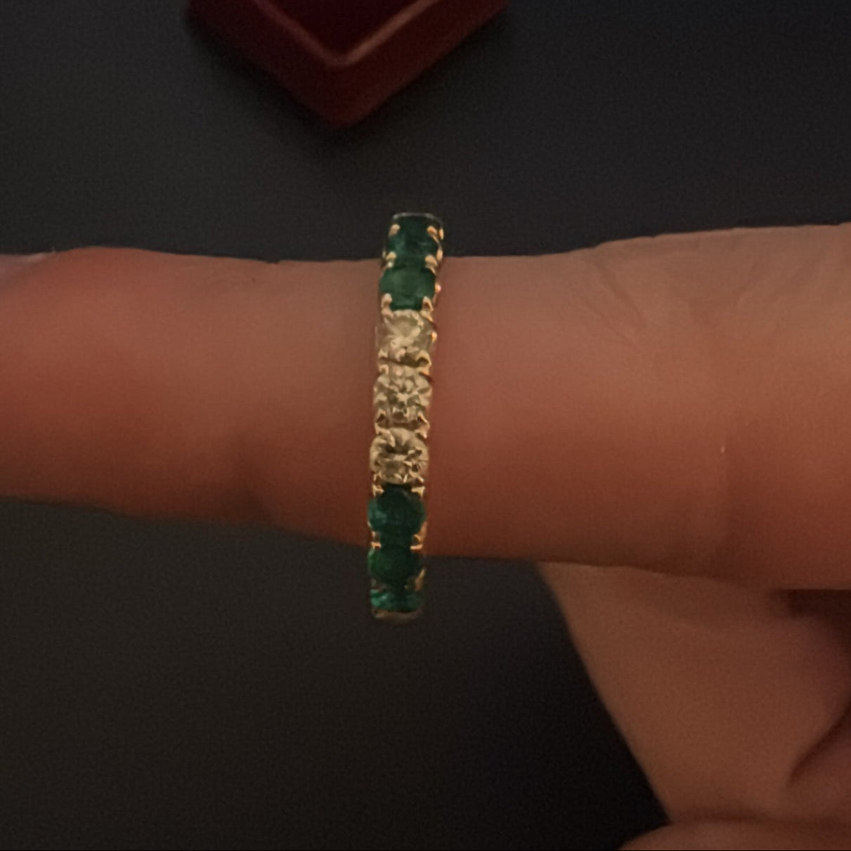 14k Gold Natural Emerald and Diamond 3/4 Eternity Band
