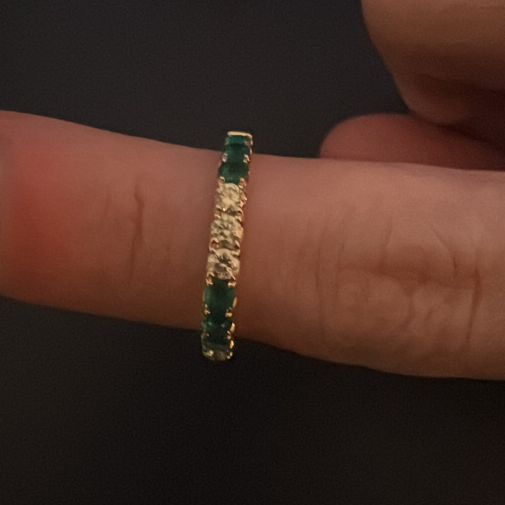 14k Gold Natural Emerald and Diamond 3/4 Eternity Band