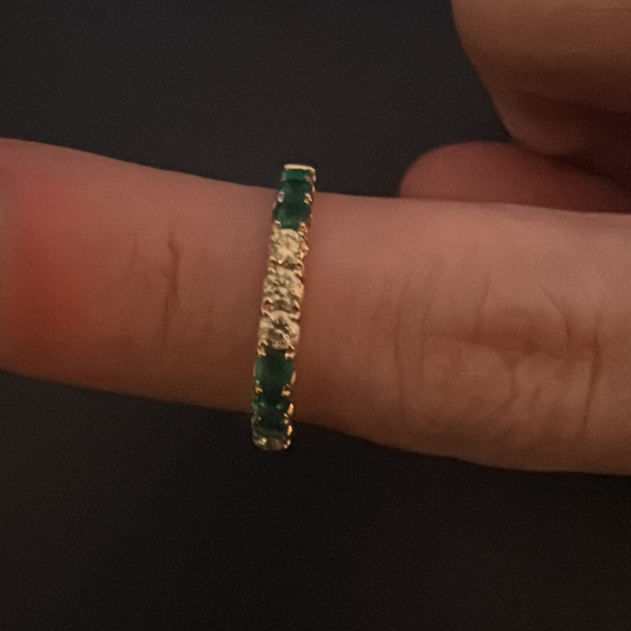 14k Gold Natural Emerald and Diamond 3/4 Eternity Band